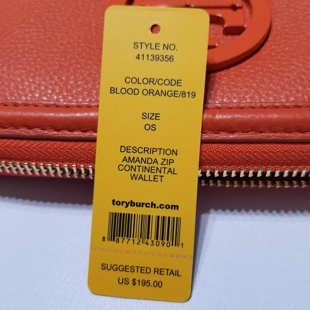 NWT Tory Burch Amanda Zip Continental Wallet Orange High-Quality Pebble‎ Leather